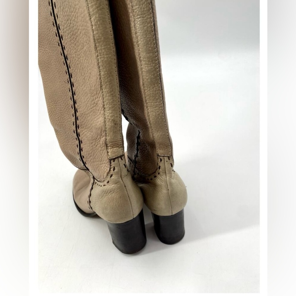 Tory Burch Cream Tan Stitch Knee High Calf Boots - Picture 5 of 6